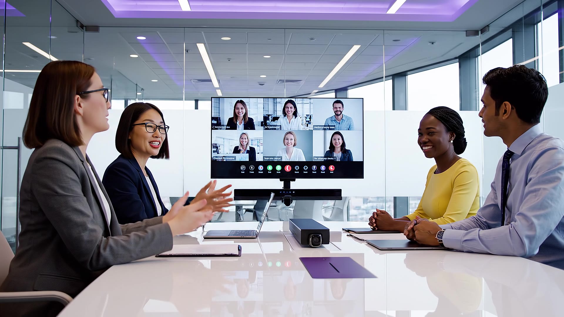 A bright, contemporary workplace meeting space