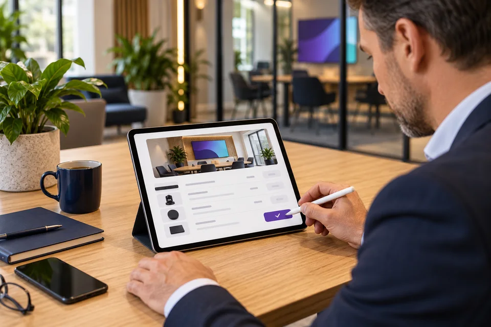 Customer accepting a proposal on a tablet — concept illustration